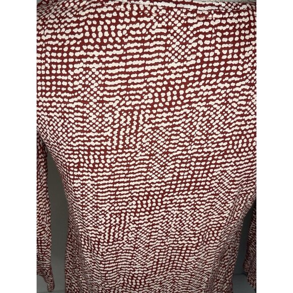 Lucky Brand Women's sz S Red Tan Print Boho Asymmetrical 3/4 Sleeve Top Shirt - Picture 3 of 8